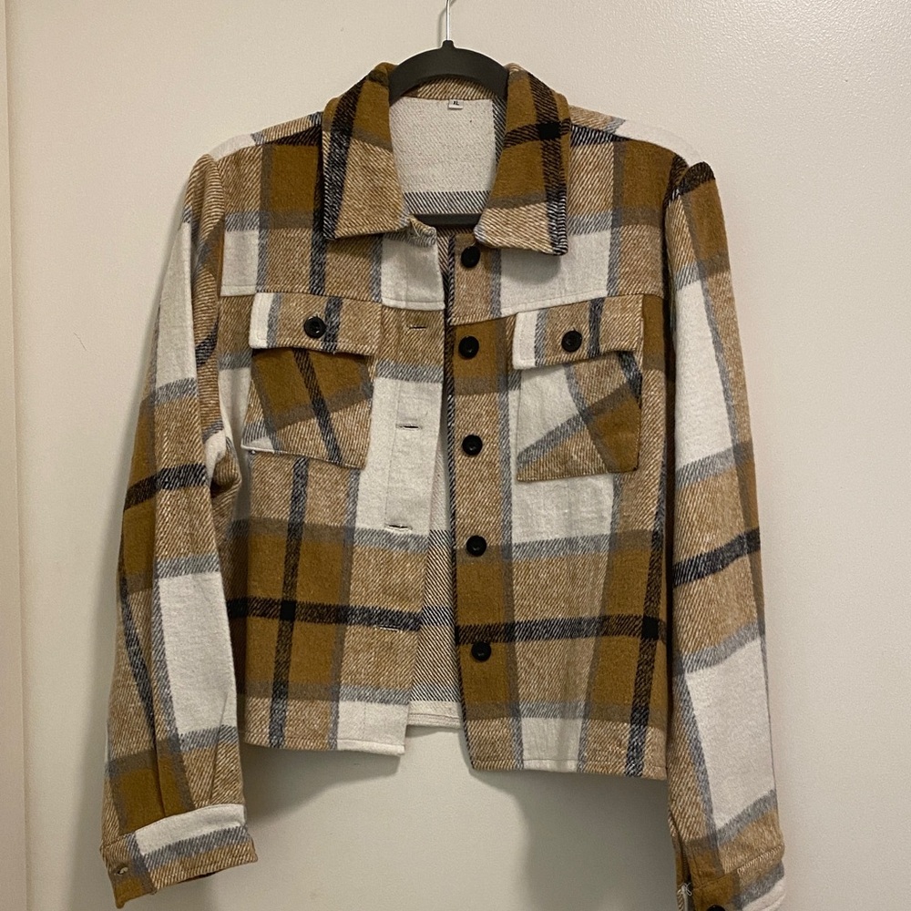 Plaid Women's Jacket in Brown and White